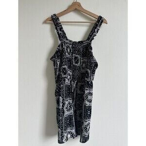 BP. Women's Smocked Bodice Romper Black Bandana Mix Plus Size 1X